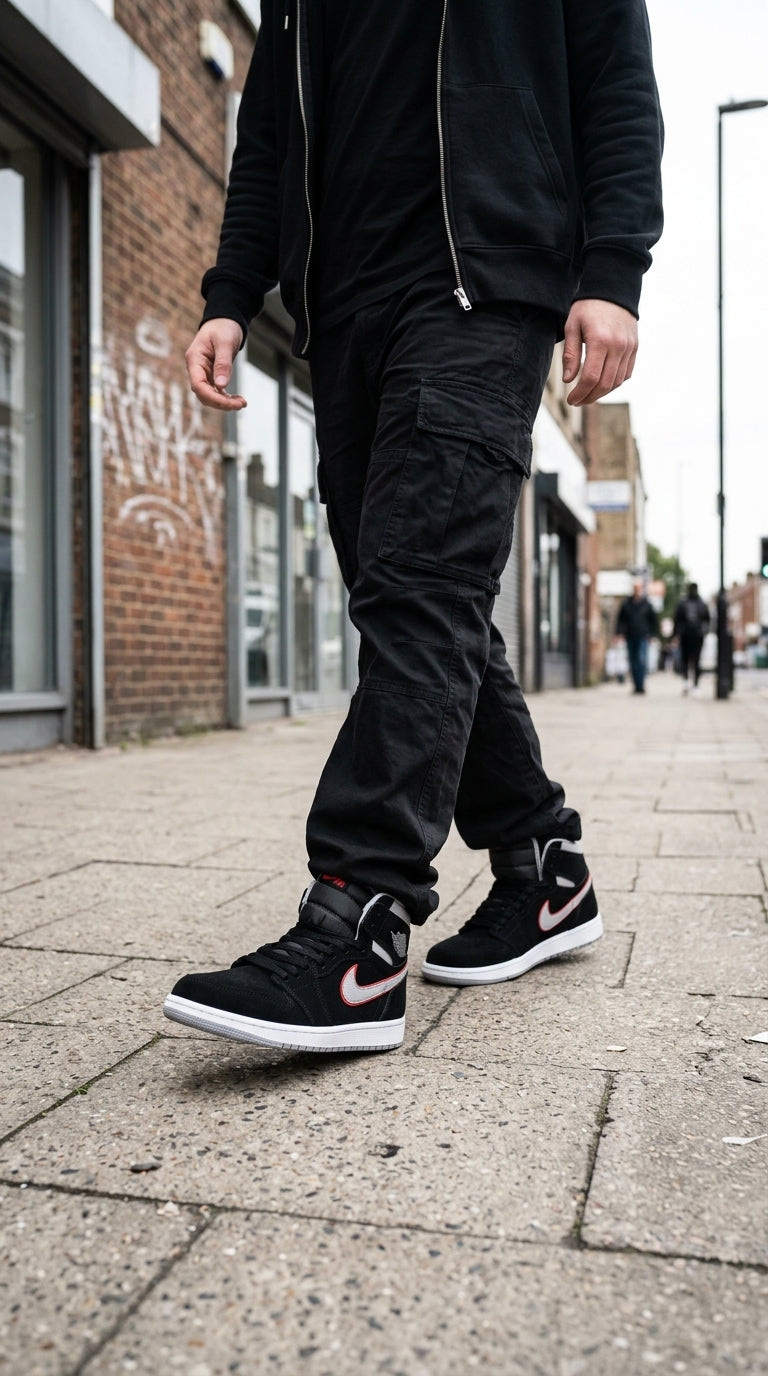 JORDAN 1 MID x BLACK PARTICLE GREY GYM RED