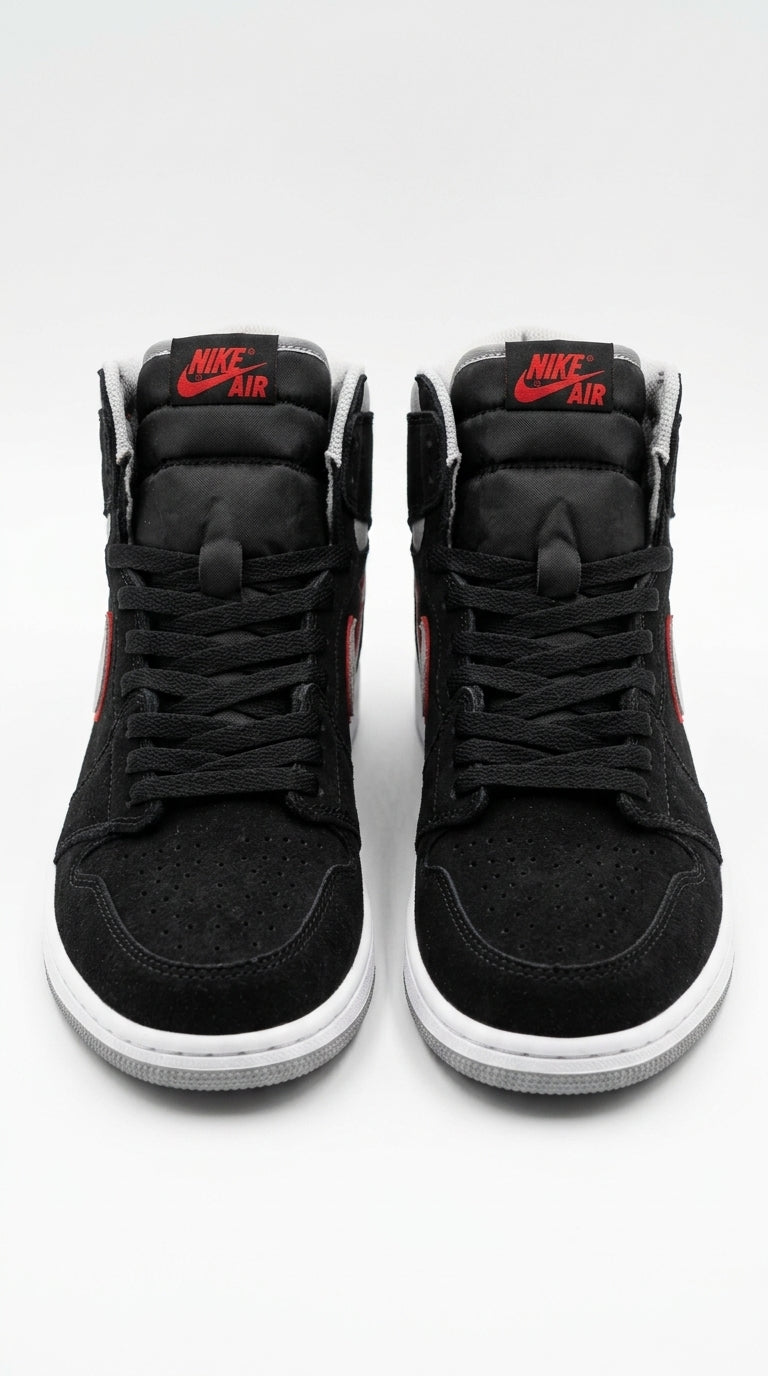 JORDAN 1 MID x BLACK PARTICLE GREY GYM RED