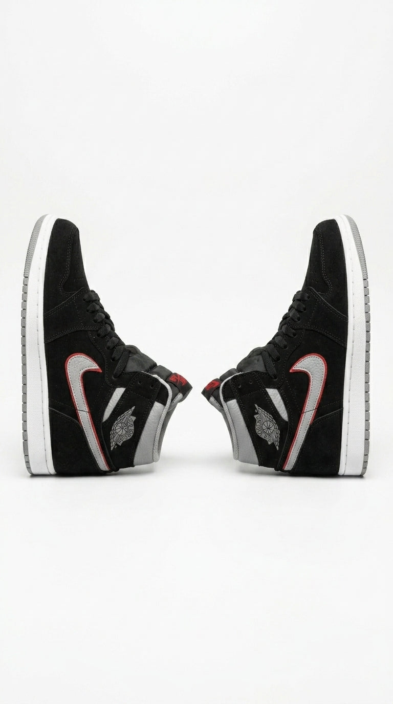 JORDAN 1 MID x BLACK PARTICLE GREY GYM RED
