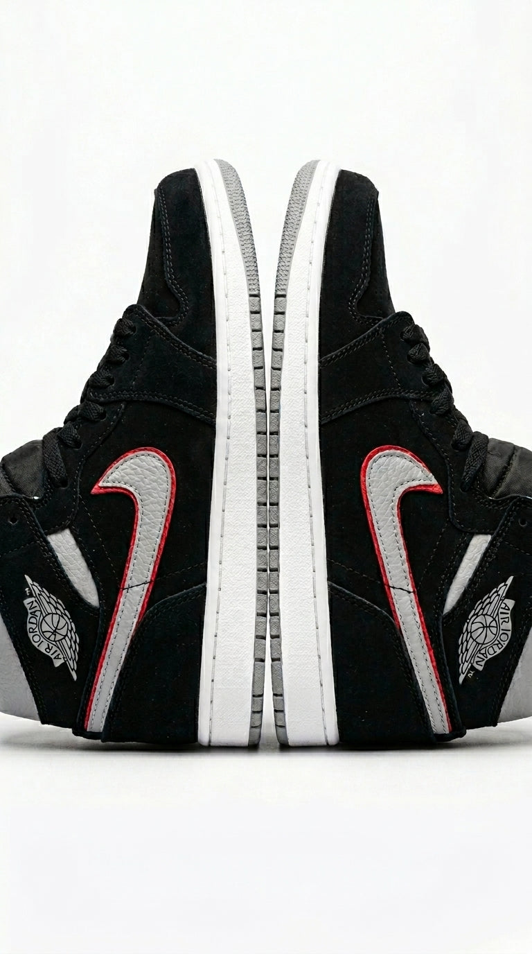 JORDAN 1 MID x BLACK PARTICLE GREY GYM RED