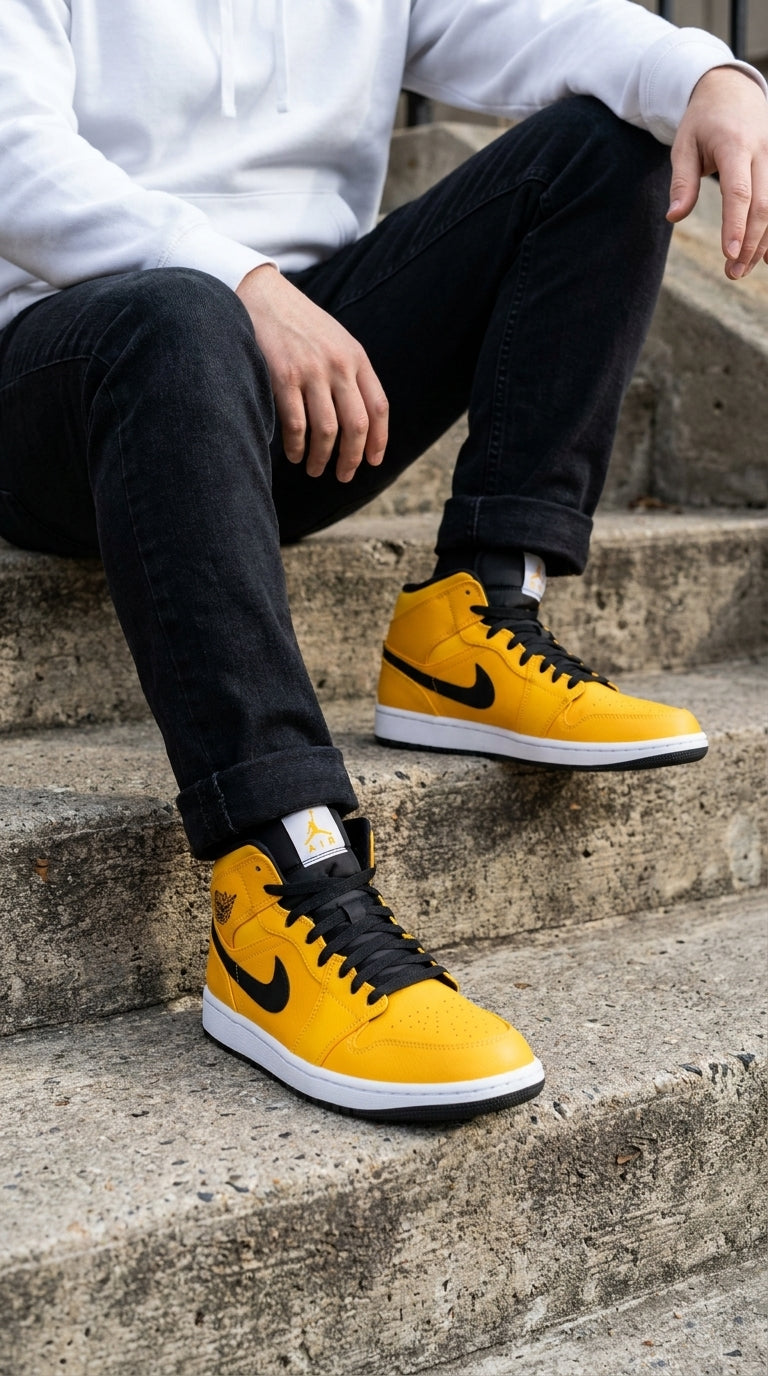 JORDAN 1 MID x UNIVERSITY GOLD BLACK