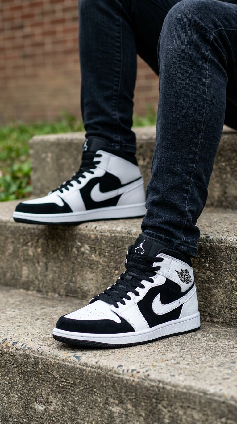 JORDAN 1 MID x WHITE BLACK