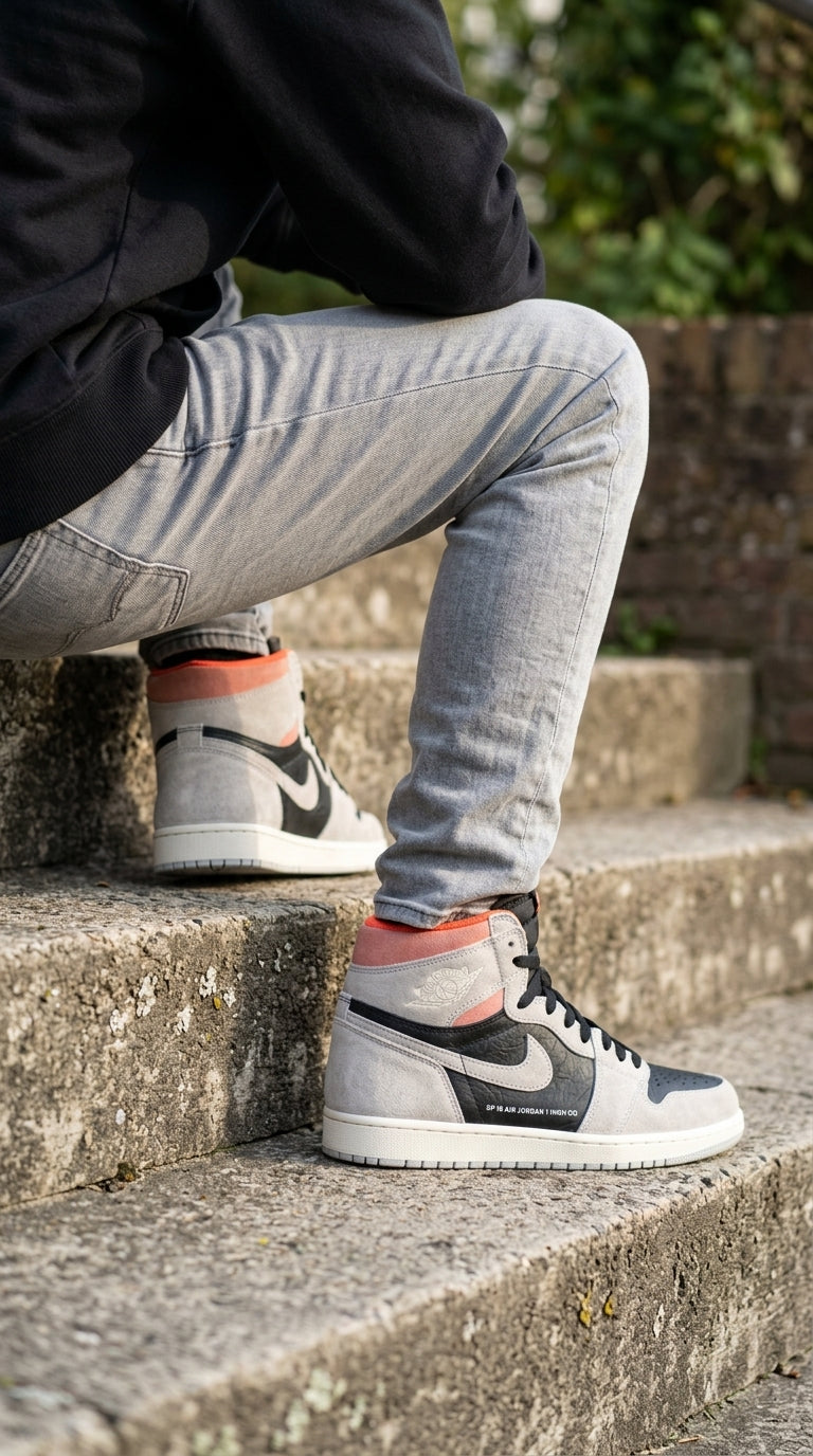 JORDAN 1 RETRO HIGH x NEUTRAL GREY HYPER CRIMSON