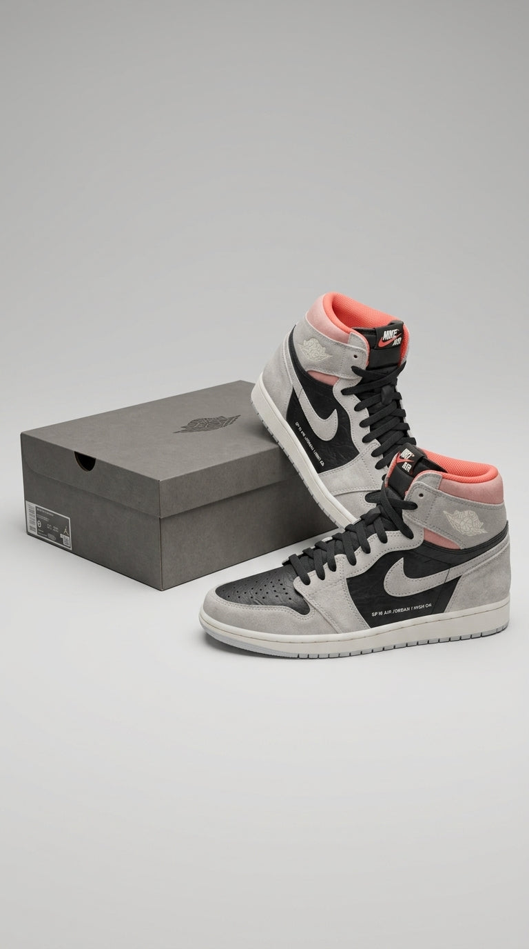 JORDAN 1 RETRO HIGH x NEUTRAL GREY HYPER CRIMSON