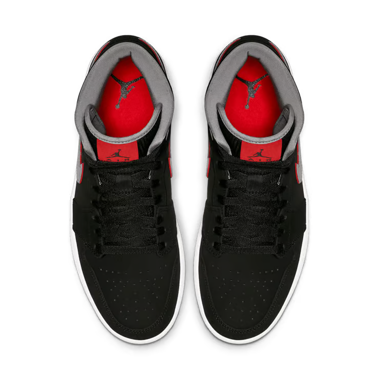 JORDAN 1 MID x BLACK PARTICLE GREY GYM RED