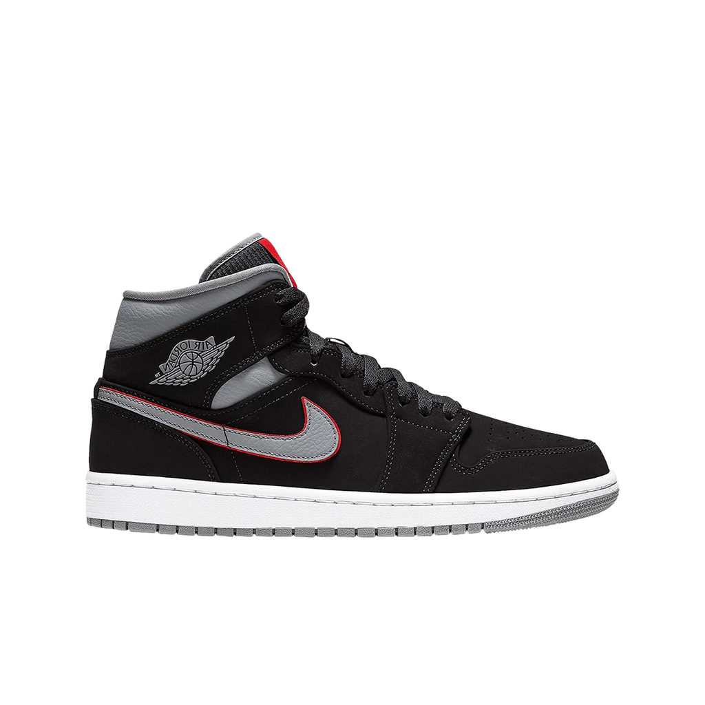 JORDAN 1 MID x BLACK PARTICLE GREY GYM RED