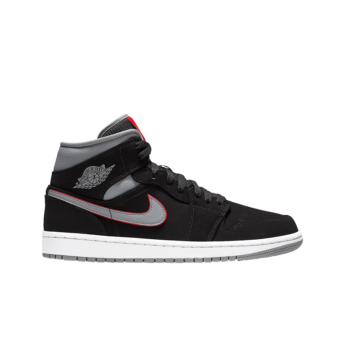 JORDAN 1 MID x BLACK PARTICLE GREY GYM RED