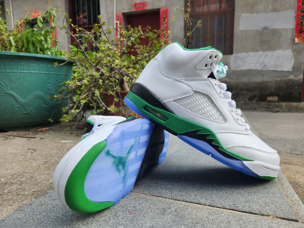 Jordan 5 white, green and black