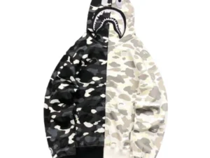 BAPE CITY CAMO HALF SHARK FULL ZIP HOODIE WHITE/BLACK