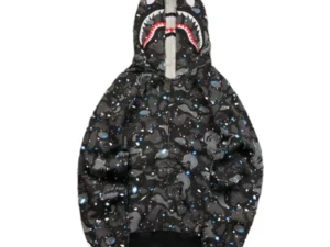 BAPE SPACE CAMO DOUBLE SHARK FULL ZIP HOODIE BLACK
