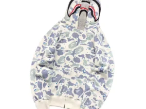 BAPE SPACE CAMO DOUBLE SHARK FULL ZIP HOODIE WHITE