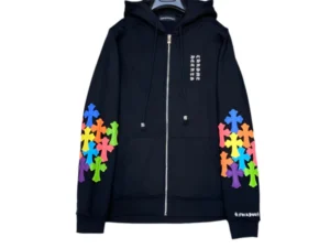 CHROME HEARTS MULTICOLOR CROSS PATCH ZIPPER HOODIE BLACK