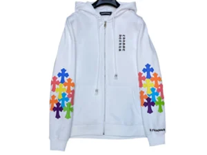 CHROME HEARTS MULTICOLOR CROSS PATCH ZIPPER HOODIE WHITE