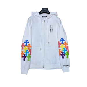 CHROME HEARTS MULTICOLOR CROSS PATCH ZIPPER HOODIE WHITE