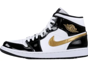 JORDAN 1 MID x PATENT BLACK WHITE GOLD